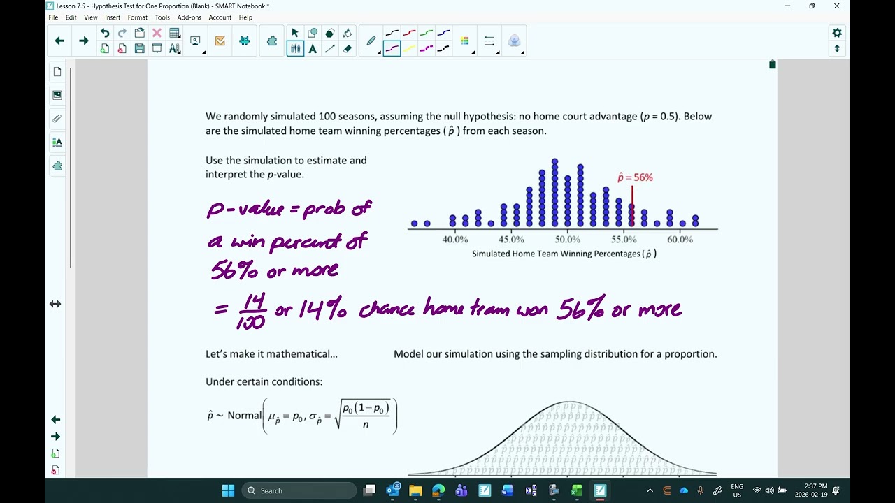 Lesson 7.5: Hypothesis Test for One Proportion (Video Lesson)