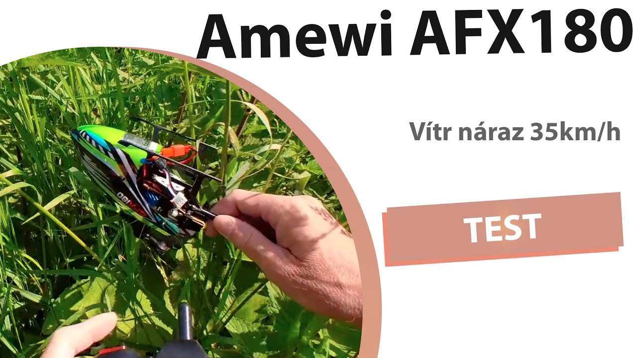 Amewi AFX180 let ve větru (35km/h náraz)