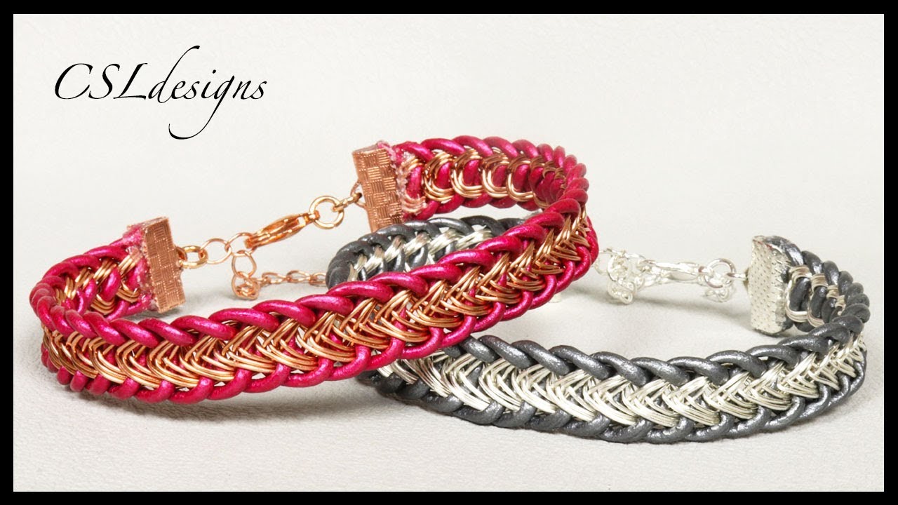 Leather and wire kumihimo bracelet for men and women
