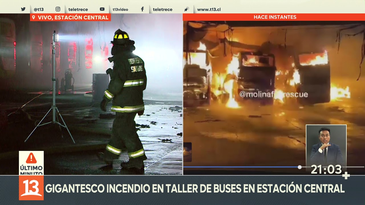 Gigantesco incendio en taller de Tur Bus: al menos 9 buses quemados