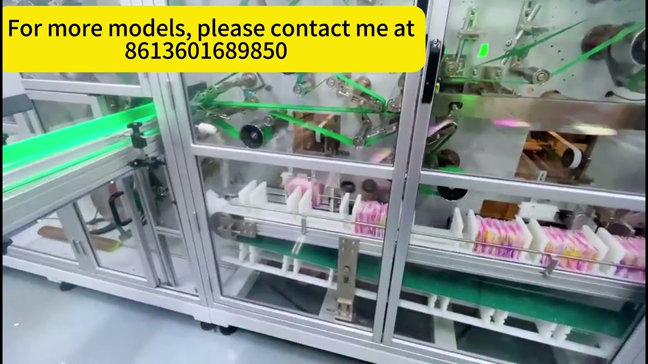 Fully automated packaging solutions for sanitary napkins.