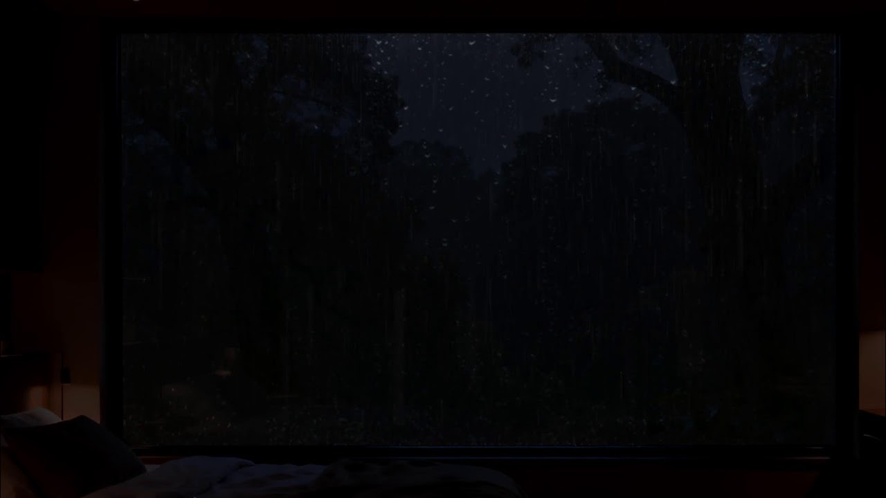 Heavy Rain & Thunder Sounds for Sleeping in Cozy Bedroom | Dark Screen