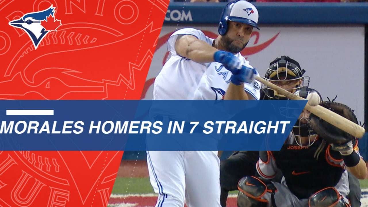 Morales homers in Blue Jays' record 7 straight games