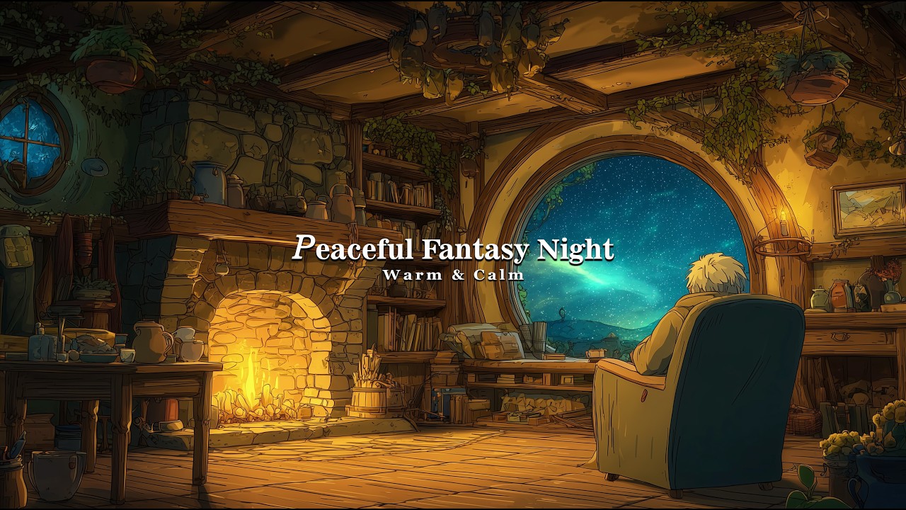 A Warm Fireplace in a Hobbit Cabin | Cozy Fantasy Night Ambience