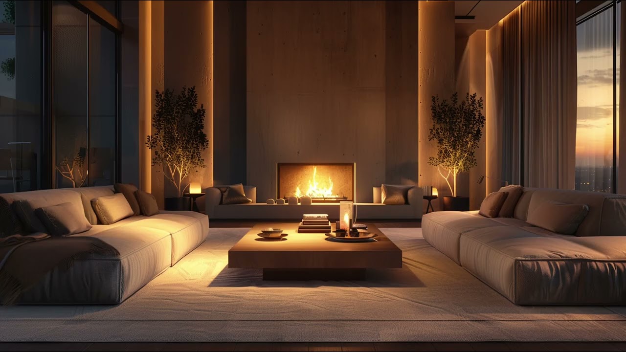4K | Luxury Living Room Ambience 🔥 Fireplace & Room Tone | Relax, Sleep, Unwind