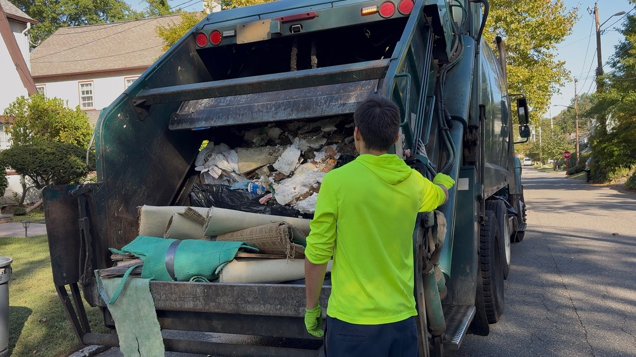 Garbage Truck vs MASSIVE Bulk Pile + Manual Trash | Village of Great Neck dept. of Sanitation