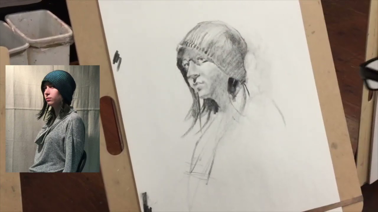 2076 Charcoal drawing - Clothed Female Portrait and Figure