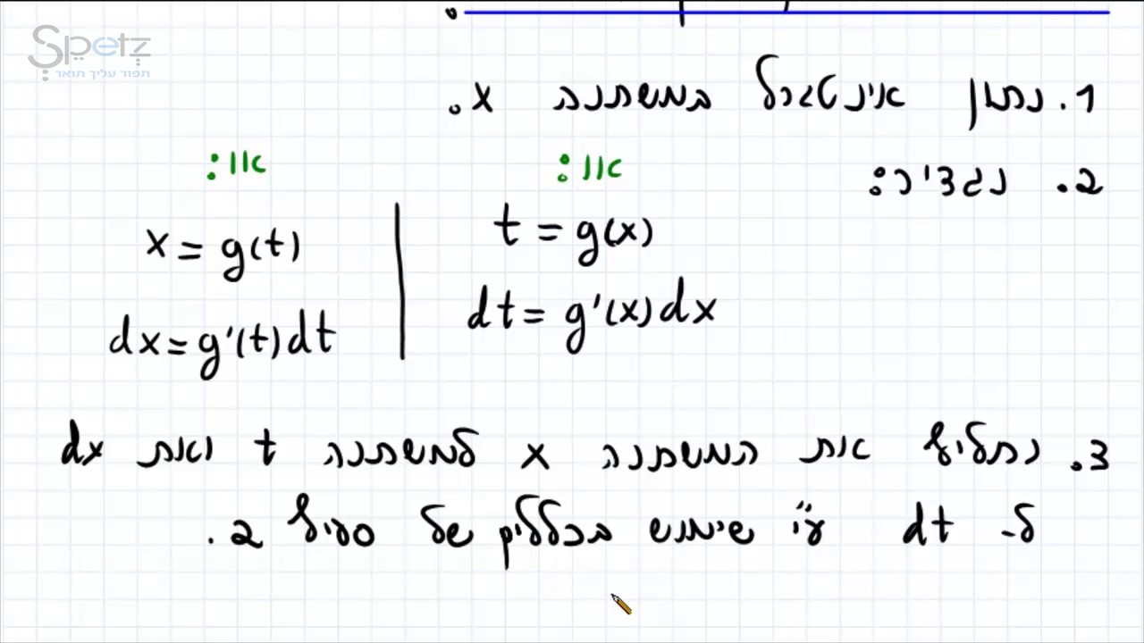 שיעור 71   החלפת משתנים באינטגרל