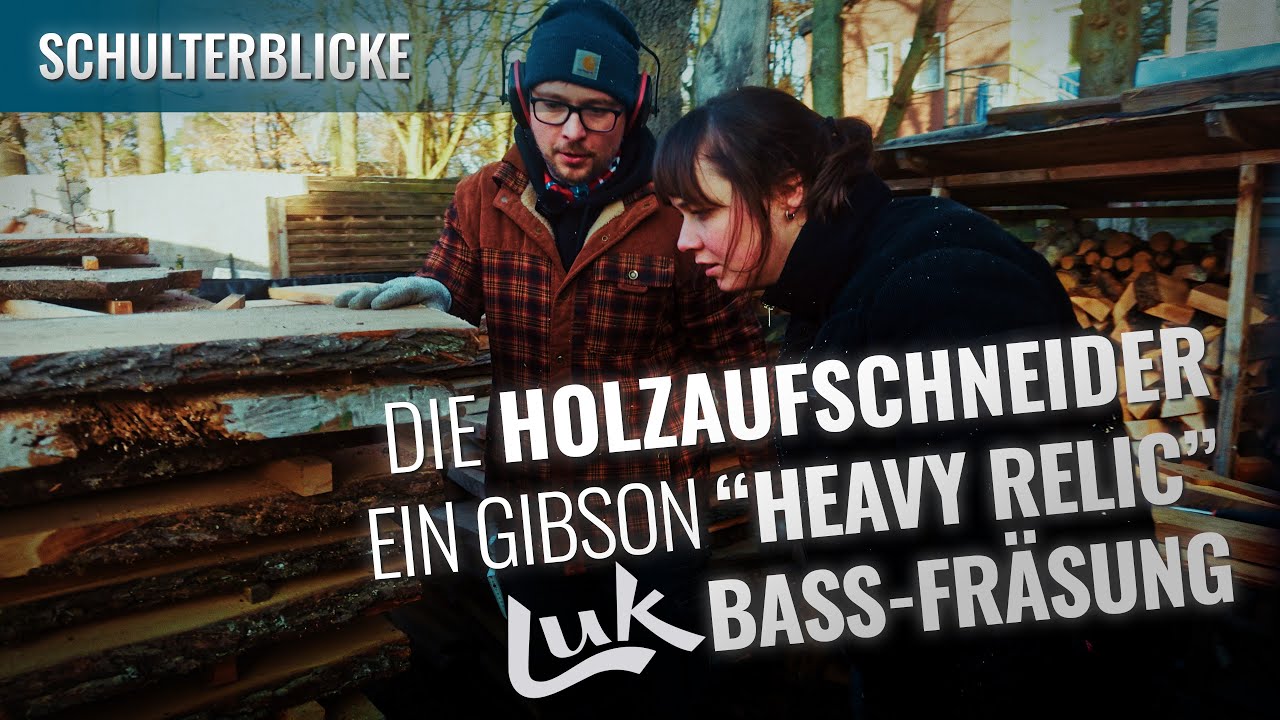 Holzaufschneider sind am Werk, eine Gibson wird gealtert und ein E-Bass wird gefräst