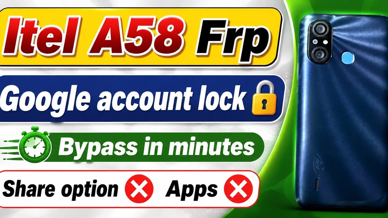 Itel A58 FRP Bypass 2026 | New Method Without PC 100% Working 🔓 Google Account Unlock A661W