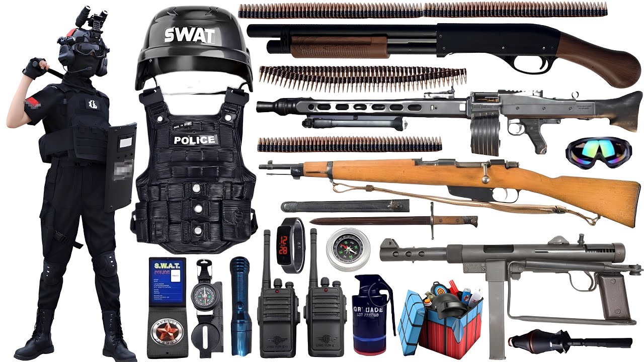 Special Forces military toy gun set unboxing,Hunting rifle,AUG assault rifle,Colt M1991 pistol, bomb