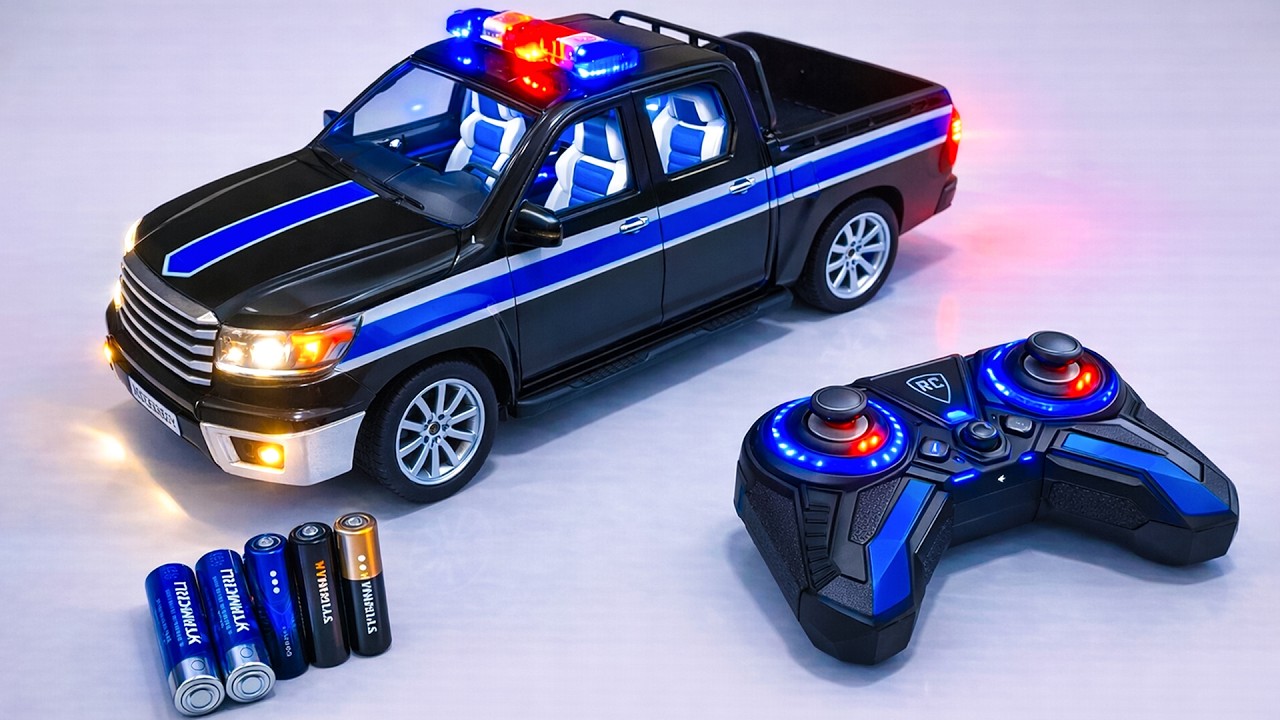 Unboxing city transportation RC trucks,stunts RC Toyota model spray car, Deformed RC Police Car