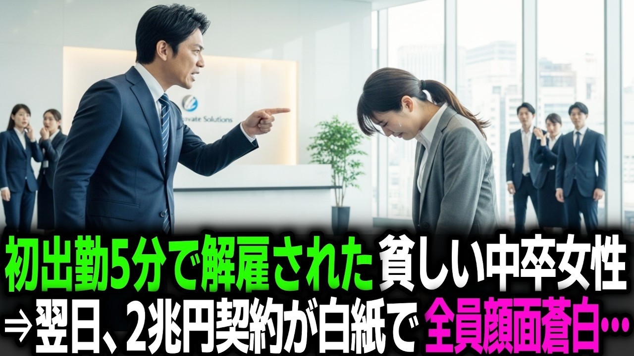 初出勤5分で解雇された貧しい中卒女性。助けた老婆の正体は…⇒翌日、2兆円契約が解除