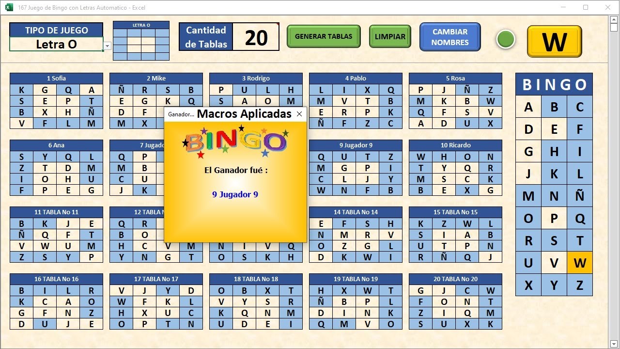 Juego de Bingo con Letras Automático