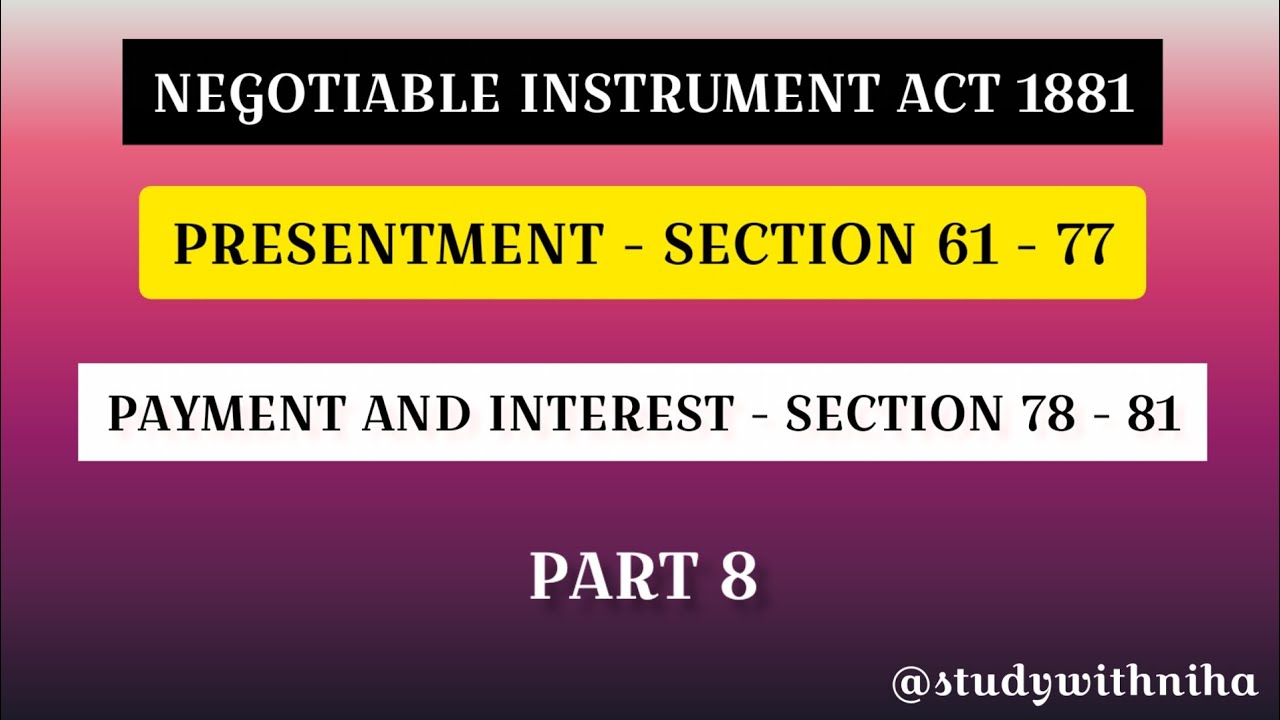 Presentment | Payment and Interest | Negotiable instrument Act 1881 in tamil #negotiableinstrument