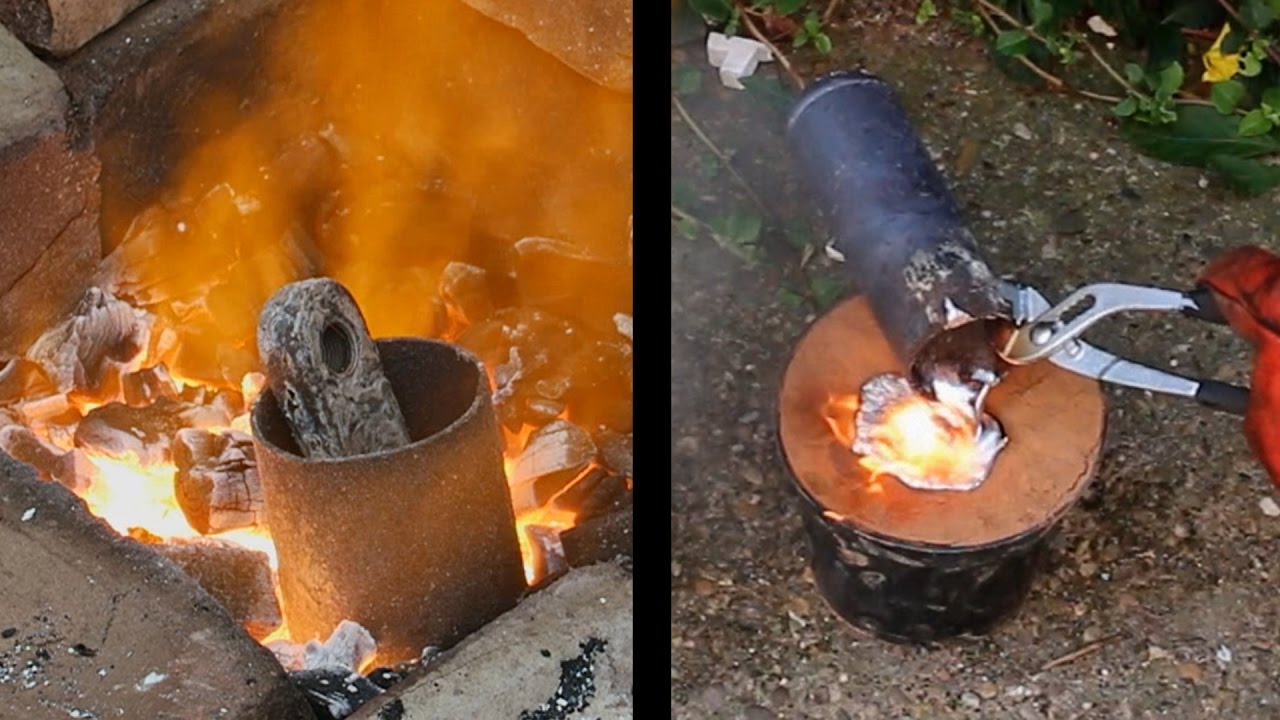 Simple aluminium melting foundry using gas or charcoal including lost foam casting demonstration