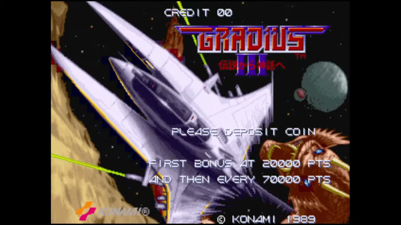Gradius III Beginner mode (Arcade Japan, Type A, autofire) No-Miss Clear