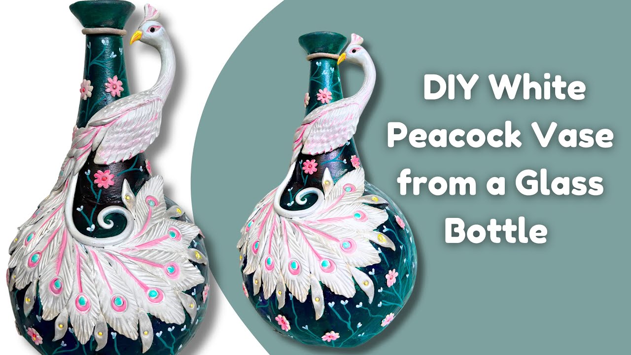 Transform a Glass Bottle into a Stunning White Peacock Vase🦚