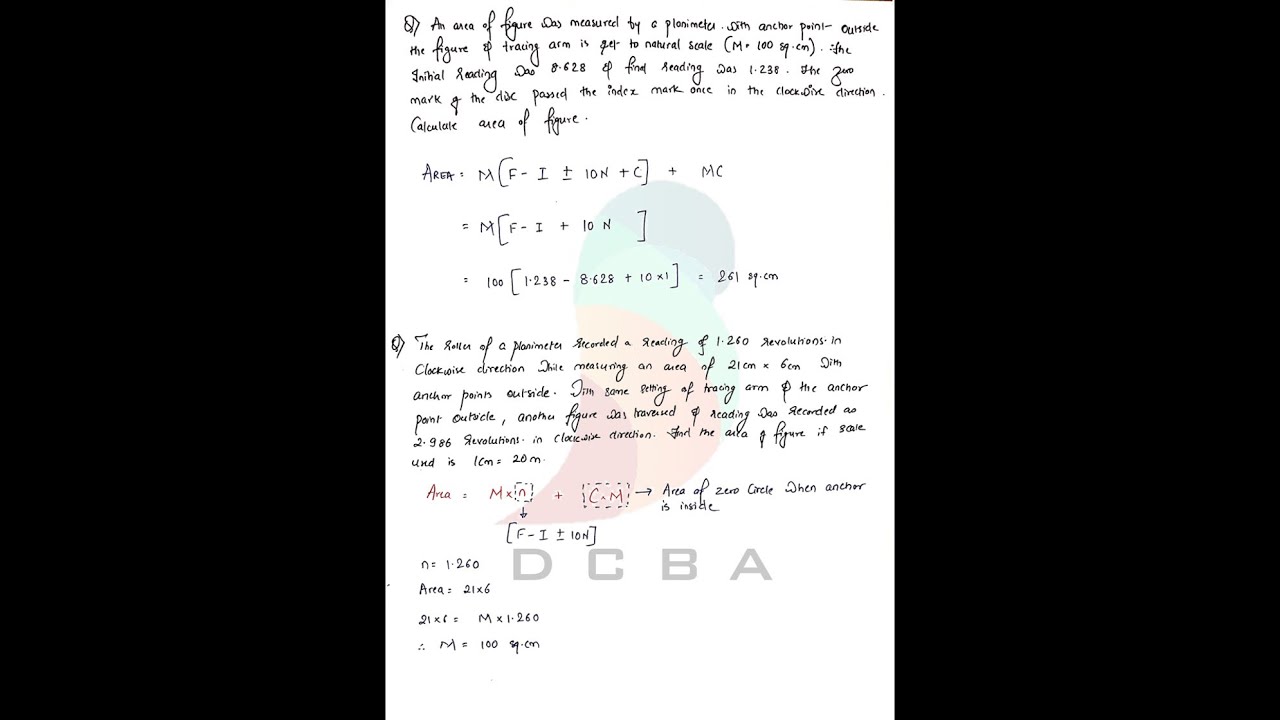 Surveying Area Calculations | Planimeter in Surveying| Numericals