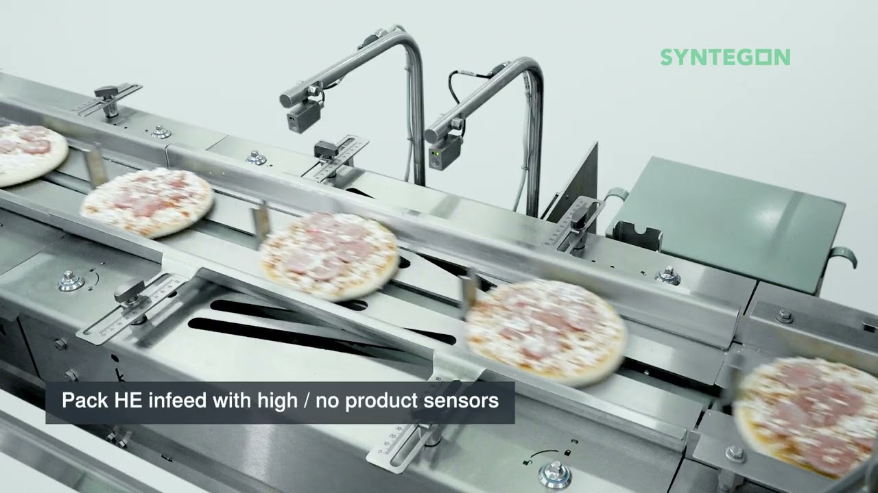 Frozen Pizza & Cheesy Bread run on Syntegon Pack 403 HE with a 6 Belt Feeder and Card Merge