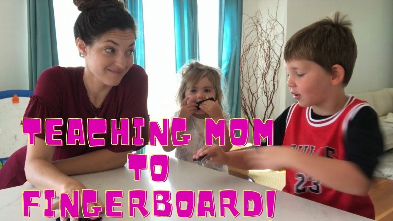 Son Teaches Mom How To Fingerboard!