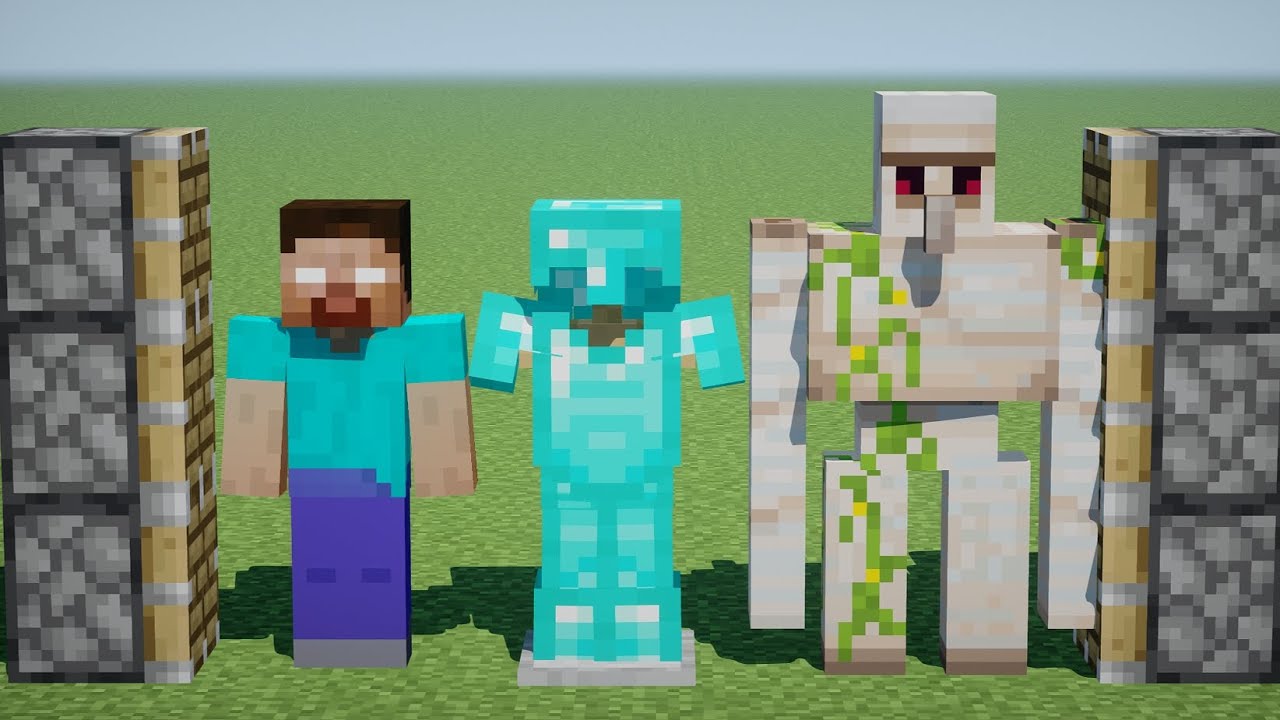 x101 iron golems and HEROBRINE and x200 diamond armors combined in minecraft