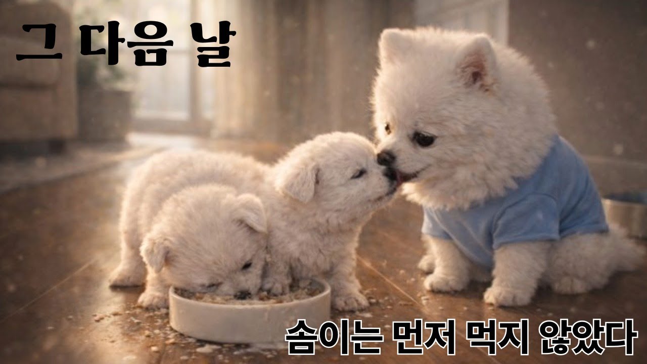눈 오는 산에서 살아남은 아기 강아지들, 그리고 솜이의 다음 날