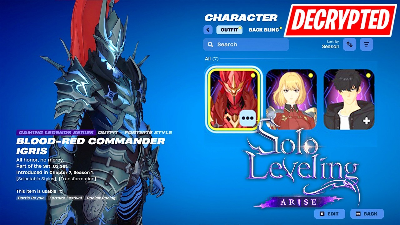 ALL SOLO LEVELING Skins, Emotes & Items in Fortnite 🔥 Full Showcase of Decrypted Cosmetics