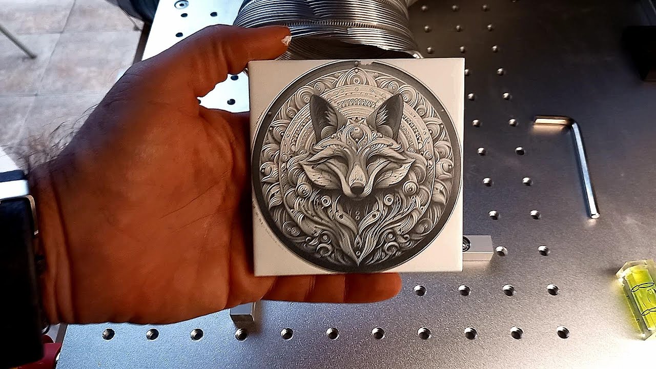 Laser engraving a white ceramic tile, with a 20w fiber laser