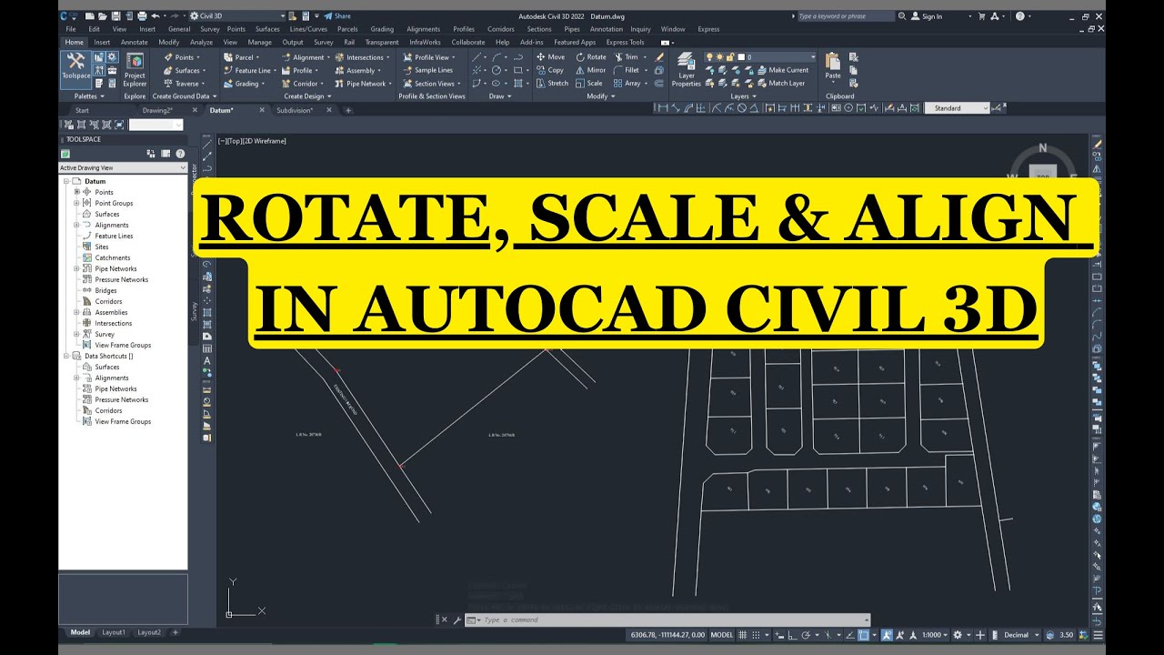 Как повернуть, масштабировать и выровнять чертеж в AutoCAD Civil 3D