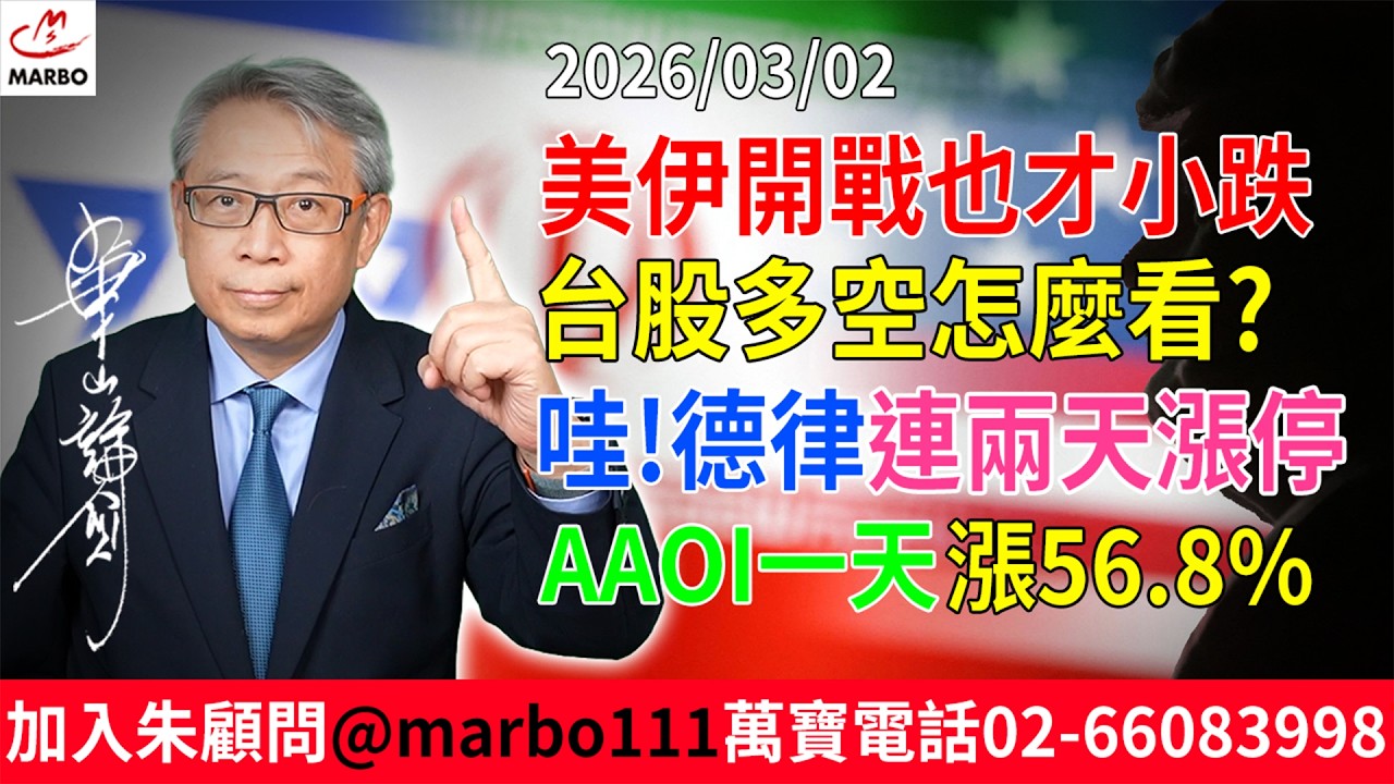2026/3/2 美伊開戰也才小跌 台股多空怎麼看?哇!德律連兩天漲停!AAOI一天漲56.8% #朱成志社長