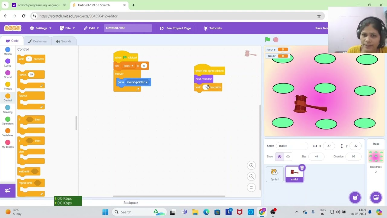 Whack a Mole Game in Scratch Programming Language.