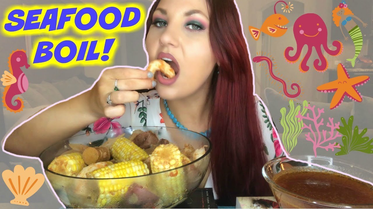 SEAFOOD BOIL MUKBANG SHRIMP SAUSAGE CORN POTATOES WITH BUTTER DIPPING SAUCE VEGAN