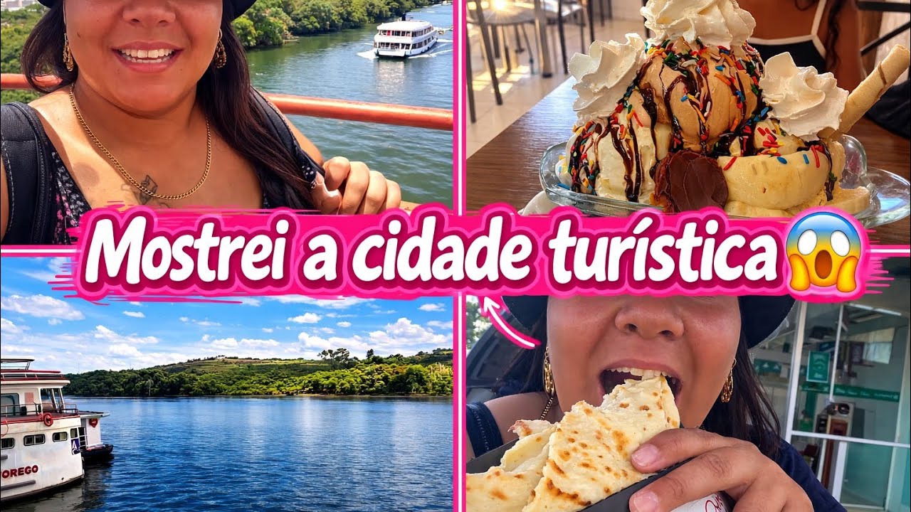 Primeira vez deles comendo banana split-mostrei os teleférico pras crianças-vimos Barcos e jet-ski 