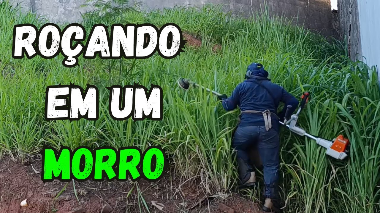 Roçando mato alto a dez metros altura