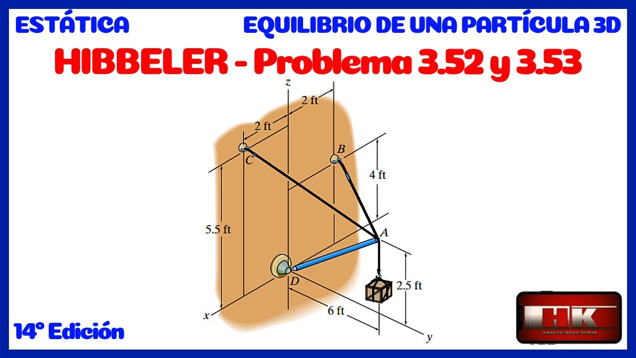 Problema 3.52 y 3.53. EQUILIBRIO DE UNA PARTICULA 3D. ESTATICA Hibbeler 14