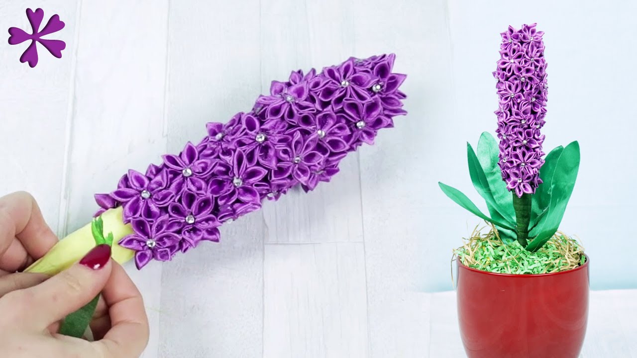 DIY 🌸 Ribbon hyacinth made of kanzashi flowers 🌸 (ENG Subtitles) - Speed up 