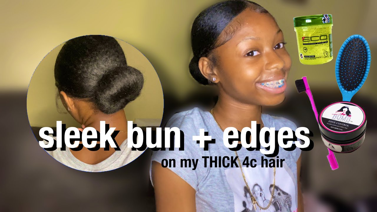 LOW MIDDLE PART SLICK BACK BUN ON 4C Hair + edges