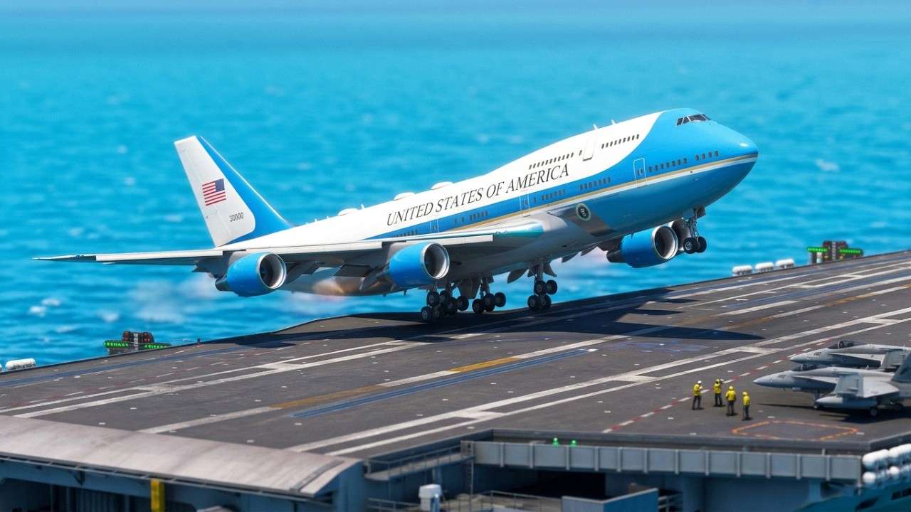 Impossible Takeoff! Air Force One 747 Takes Off from an Aircraft Carrier!