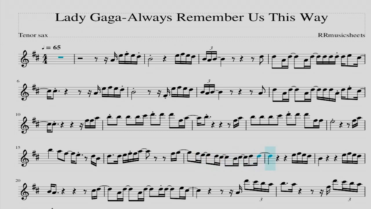 Lady Gaga-Always Remember Us This Way Tenor Sax Sheetmusic