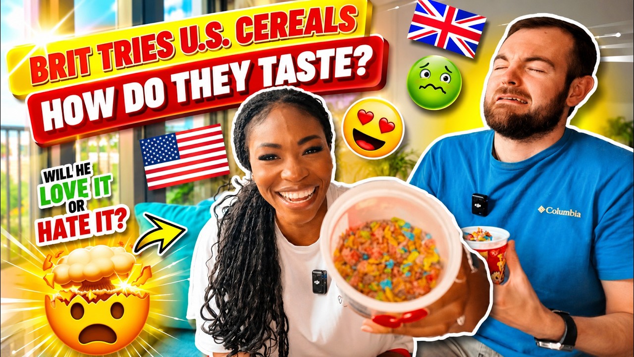 Brit Tries US Cereals & Spray Cheese for the First Time!