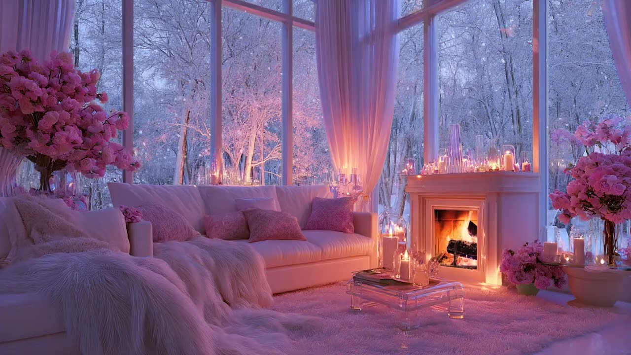 Romantic Winter Fireplace with Soft Piano Sounds for Deep Relaxation, Emotional Healing Cozy Nights