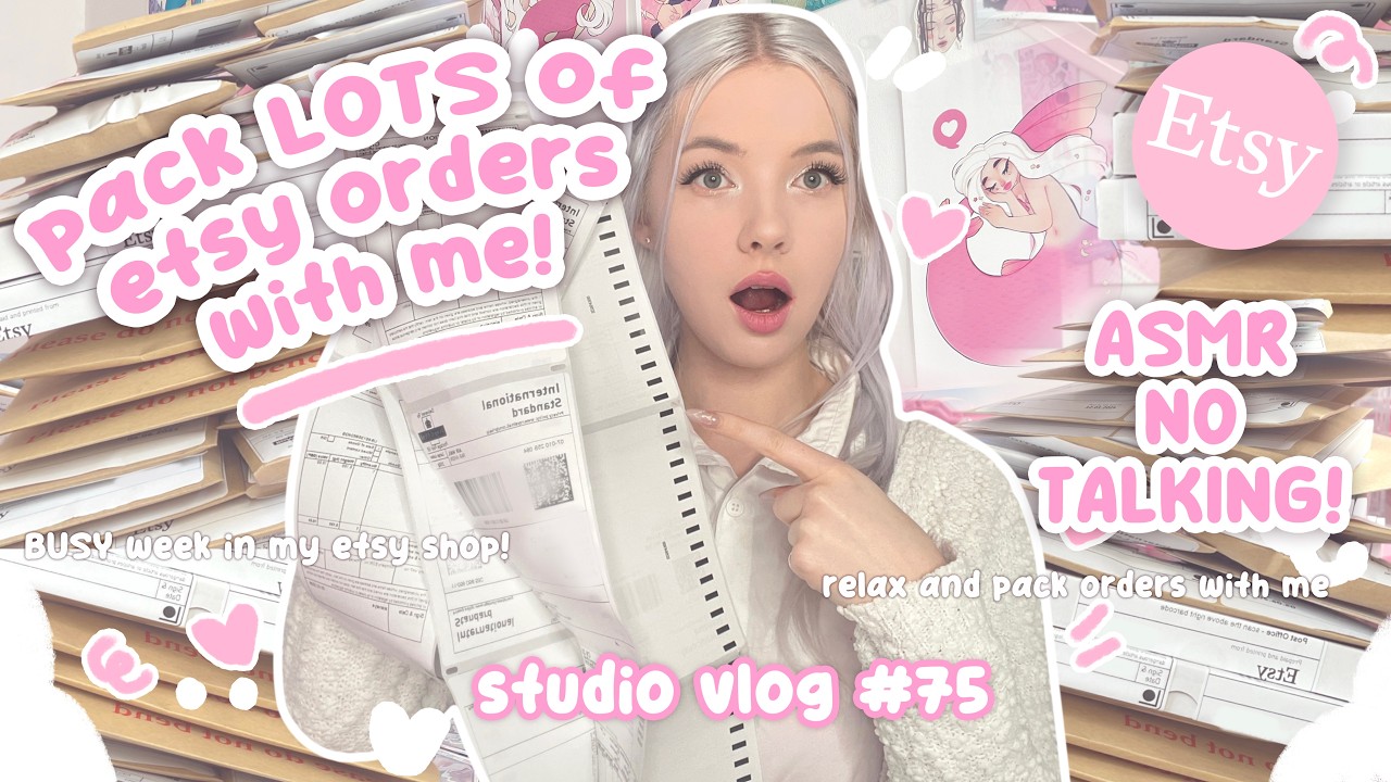 pack LOTS of etsy shop orders with me!! ASMR no talking ♡  studio vlog 075 ♡
