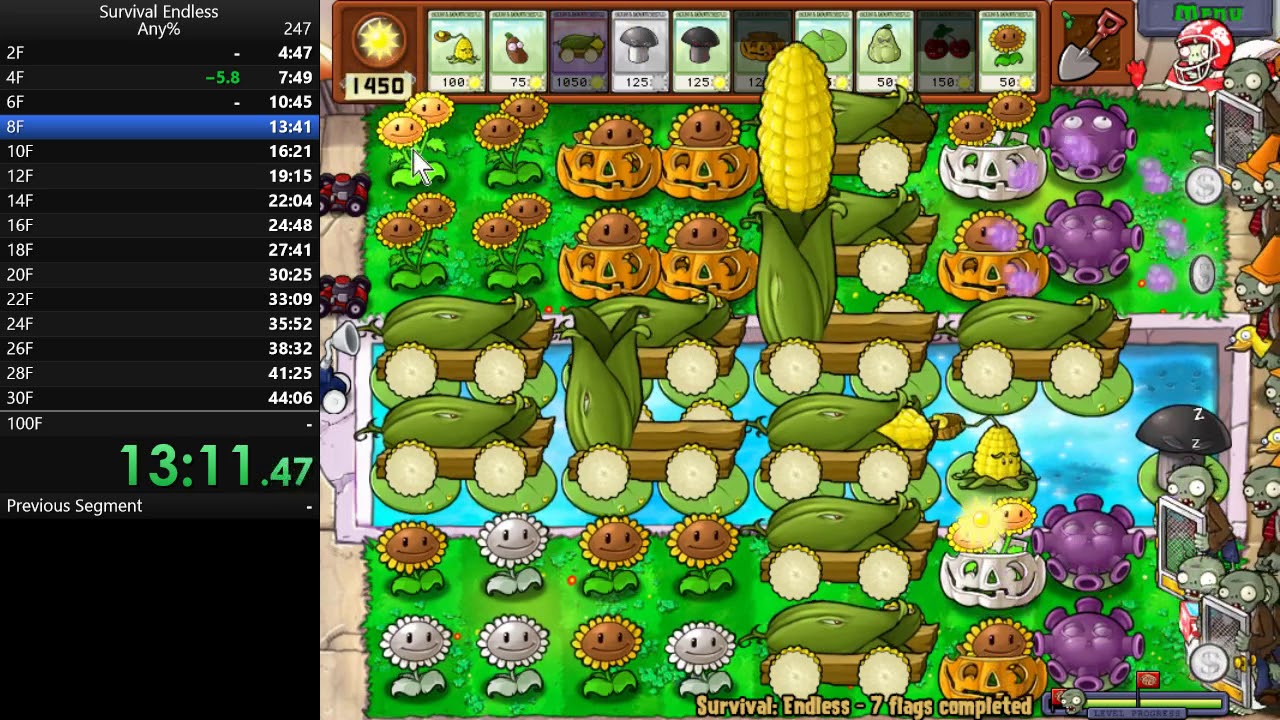 Plants vs. Zombies Speedrun Survival Endless (100 Flags) 2h20m50s