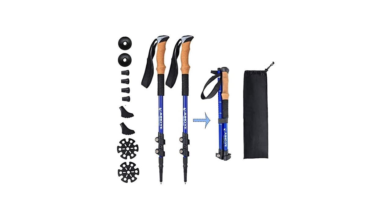 Aihoye Trekking Waling Hiking Poles Collapsible Lightweight - Adjustable Anti-Shock 7075 Hiking Wal