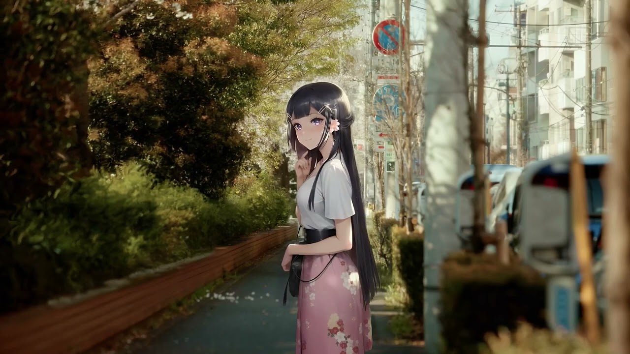 1 Hour 4K HD Live Wall Paper Beautiful Girl Waiting for Someone on Spring