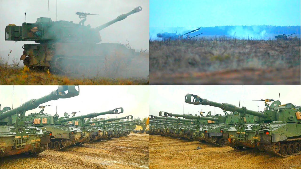 Artillery Drill: M109A7 Paladin Howitzers Live Fire Target in Lithuanian