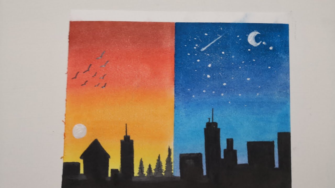 Día y Noche en la Ciudad. Gises Pastel #24 // Day and Night in the City. Pastel Chalk #24