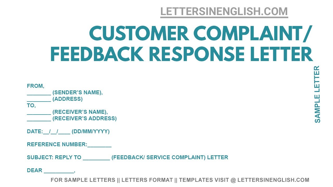 Reply to Complaint Letter Format  &ndash; Customer Complaint Response Letter | Letters in English