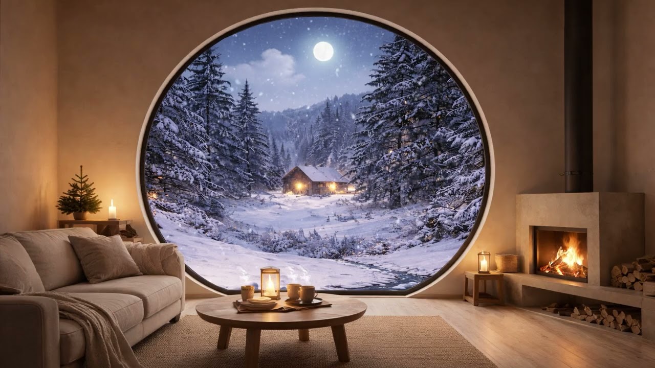 Cozy Winter Ambience with Relaxing Jazz & Crackling Fireplace ❄️ Winter Night Jazz